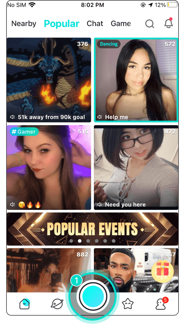 Click the live button