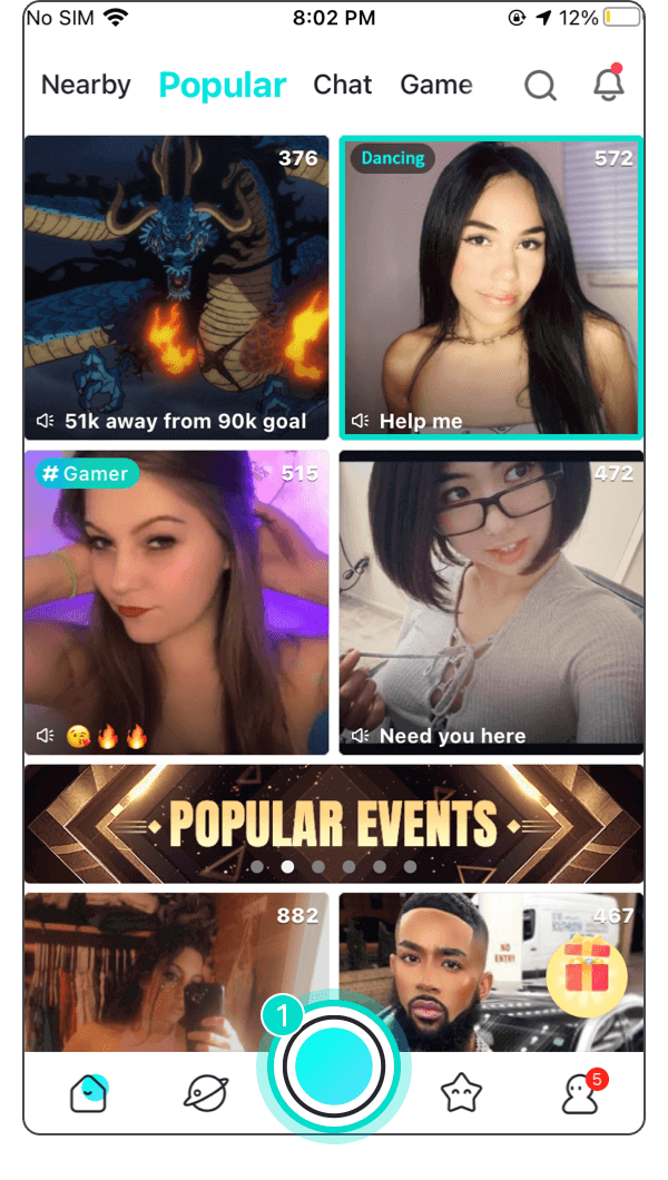 1. Click the live button