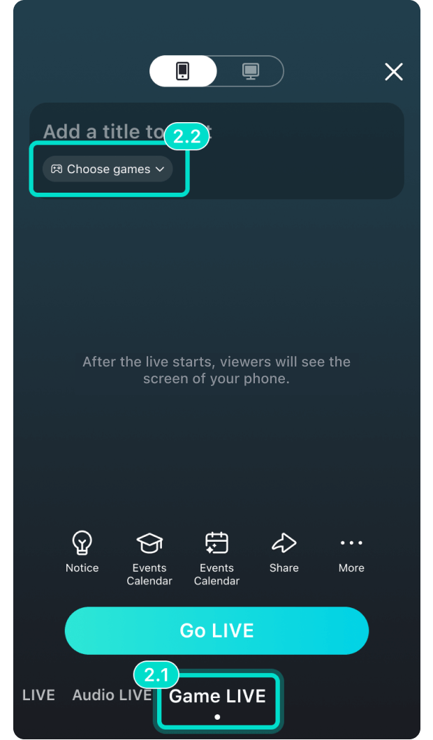 2. Choose game live broadcast