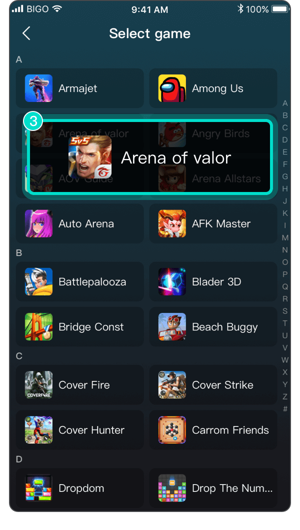 3. Select the game that will be broadcast live