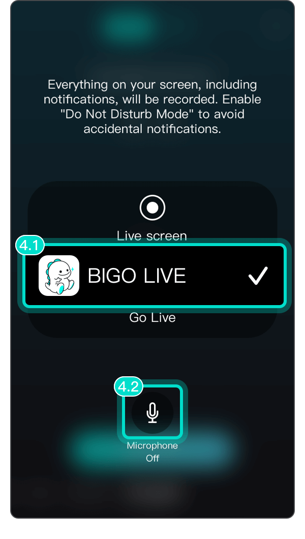 4. Select Bigo live, open the Microphone and click 【Go Live】